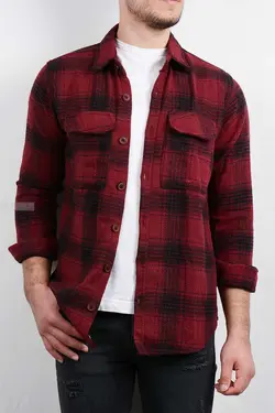 پیراهن مردانه پشمی قرمز-مشکی 2830