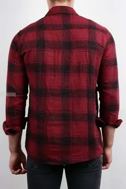 پیراهن مردانه پشمی قرمز-مشکی 2830
