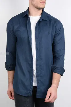 پیراهن مخمل کبریتی مردانه سرمه‌ای 2851