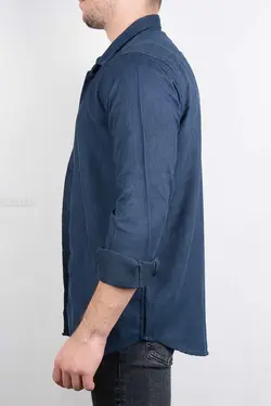 پیراهن مخمل کبریتی مردانه سرمه‌ای 2851