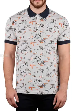 پولوشرت مردانه طرح دار جودون نارنجی طوسی ملانژ 2096