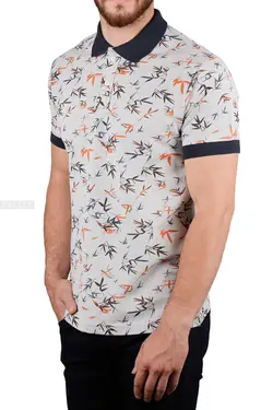 پولوشرت مردانه طرح دار جودون نارنجی طوسی ملانژ 2096