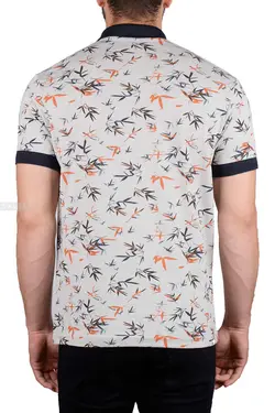 پولوشرت مردانه طرح دار جودون نارنجی طوسی ملانژ 2096