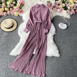 ست لباس سرهم با شلوار پلیسه همراه با کمربند