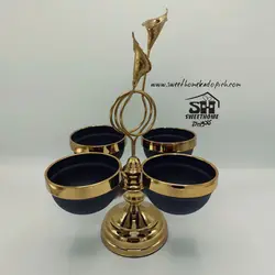 ظروف پذیرایی فلزی گل لیلیوم مشکی-طلایی