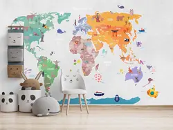 پوستر دیواری نقشه جهان کودک W10192100 - خرید با قیمت مناسب - والینو