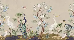 کاغذ دیواری طاووس و گل ژاپنی W10250200 - خرید با قیمت مناسب - والینو