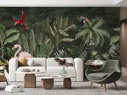 پوستر دیواری طرح برگ و پرندگان w11019200 - خرید با بهترین قیمت - والینو