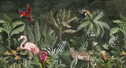 پوستر دیواری طرح برگ و پرندگان w11019200 - خرید با بهترین قیمت - والینو