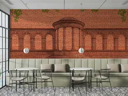 پوستر دیواری طرح ساختمان روی دیوار آجری W12013300 - خرید با بهترین قیمت - والینو