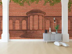 پوستر دیواری طرح ساختمان روی دیوار آجری W12013300 - خرید با بهترین قیمت - والینو