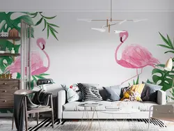 پوستر دیواری طرح فلامینگو و برگ W12020410 - خرید با بهترین قیمت - والینو