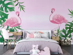 پوستر دیواری طرح فلامینگو و برگ W12020400 - خرید با بهترین قیمت - والینو