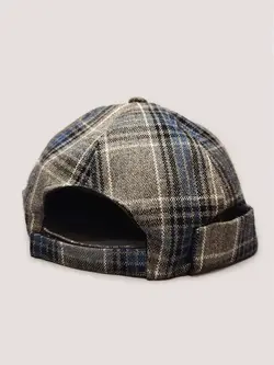 کلاه لئونی چهارخونه طوسی و آبی کد 4235