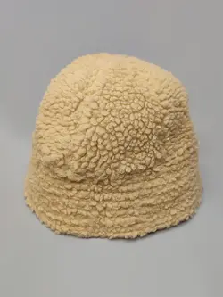 کلاه باکت مخروطی خردلی دو رو چرم و تدی کد 4221
