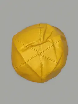کلاه باکت مخروطی خردلی دو رو چرم و تدی کد 4221