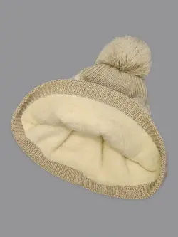 کلاه بافتنی Zara کرم پوم دار کد 2057