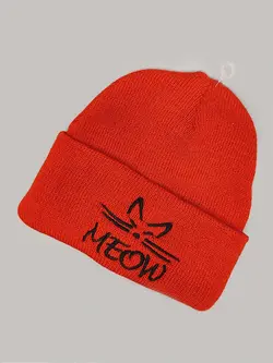 کلاه بافتنی قرمز طرح Meow کد 6700