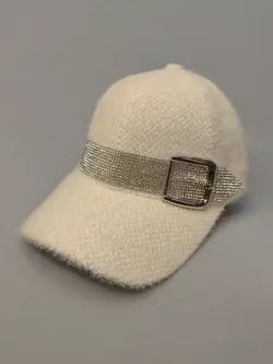 کلاه کپ سفید کمربندی موهر دار کد 2879