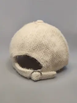 کلاه کپ سفید کمربندی موهر دار کد 2879