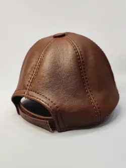 کلاه کپ چرم طبیعی رنگ قهوه ای کد 3545