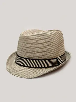 کلاه شاپو کتان کرم مدل دور کمربندی مشکی کد 1477