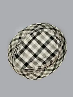 کلاه شاپو کتان سفید و مشکی شطرنجی کد 7445