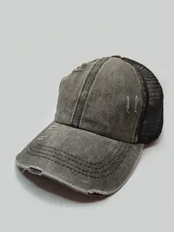 کلاه کپ ذغالی پشت توری جین زاپدار کد 8066