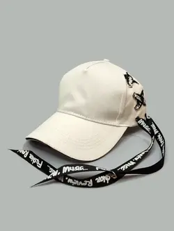 کلاه کپ کتان سفید مدل بند دار پشت سگکی کد 8808