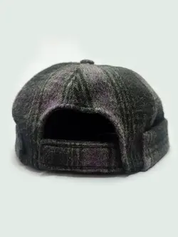 کلاه لئونی کتان پشمی چهارخونه بنفش و مشکی کد 9849