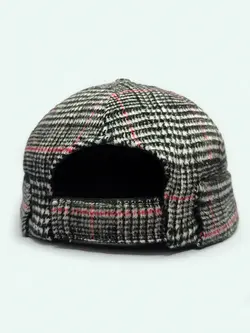 کلاه لئونی کتان پشمی چهارخونه سفید و مشکی کد 3945