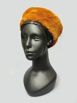 کلاه فرانسوی برت خزدار لطیف رنگ نارنجی خردلی کد 5634