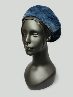 کلاه فرانسوی برت خزدار لطیف رنگ سرمه ای کد 5789