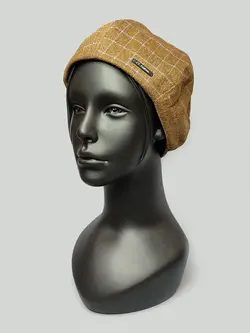 کلاه فرانسوی برت کتان پنبه چهارخونه JY قهوه ای کد 8535