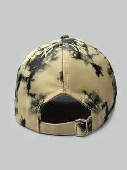 کلاه کپ کتان NY کرم مشکی طرح ابر و بادی لاکچری کد 2628