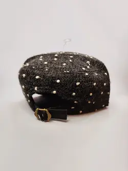 کلاه کپ بافت مشکی طرح پوم دار کد 8159