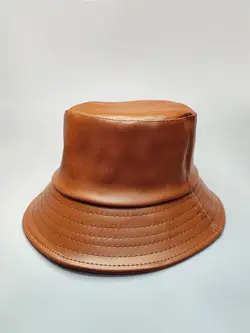 کلاه باکت ساده چرمی رنگ قهوه ای کد 7609