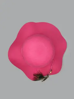 کلاه شهرزادی صورتی پردار لبه 12 سانتی کد 8419