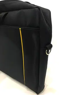 کیف ضربه گیر دار ساده مشکی با نوار زرد - برای لپ تاپ 15.6