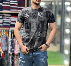 تیشرت ژاکاردپنبه با ضمانت شطرنجی زغالی