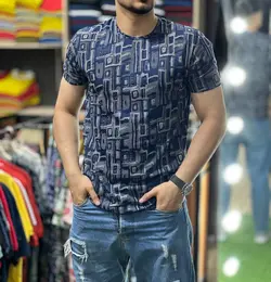 تیشرت ژاکاردپنبه با ضمانت مستطیل سورمه ی