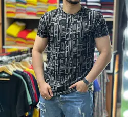 تیشرت ژاکاردپنبه با ضمانت مستطیل زغالی