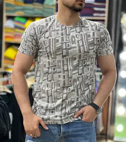 تیشرت ژاکاردپنبه با ضمانت مستطیل طوسی