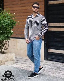 پیراهن مازاراتی راه راه سفید مشکی