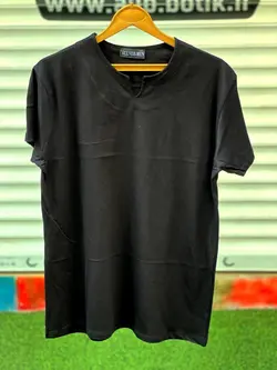 تیشرت یقه کوبایی پنبه ساده مشکی