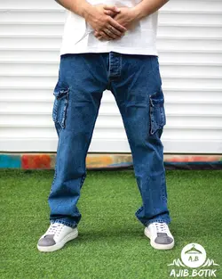 شلوار کارگو جین آبی تیره