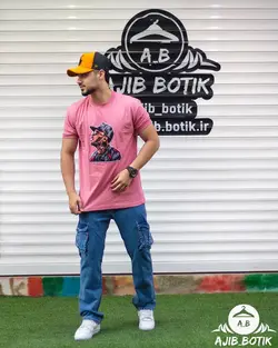 تیشرت استیکری پنبه سوپر صورتی کم رنگ