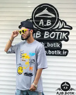 تیشرت نخ پنبه اسکرچ طوسی