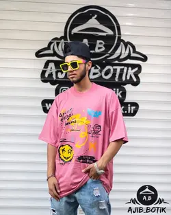 تیشرت نخ پنبه اسکرچ گلبهی