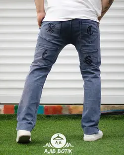 شلوار بگ استایل کتان گلدوزی دودی تیره